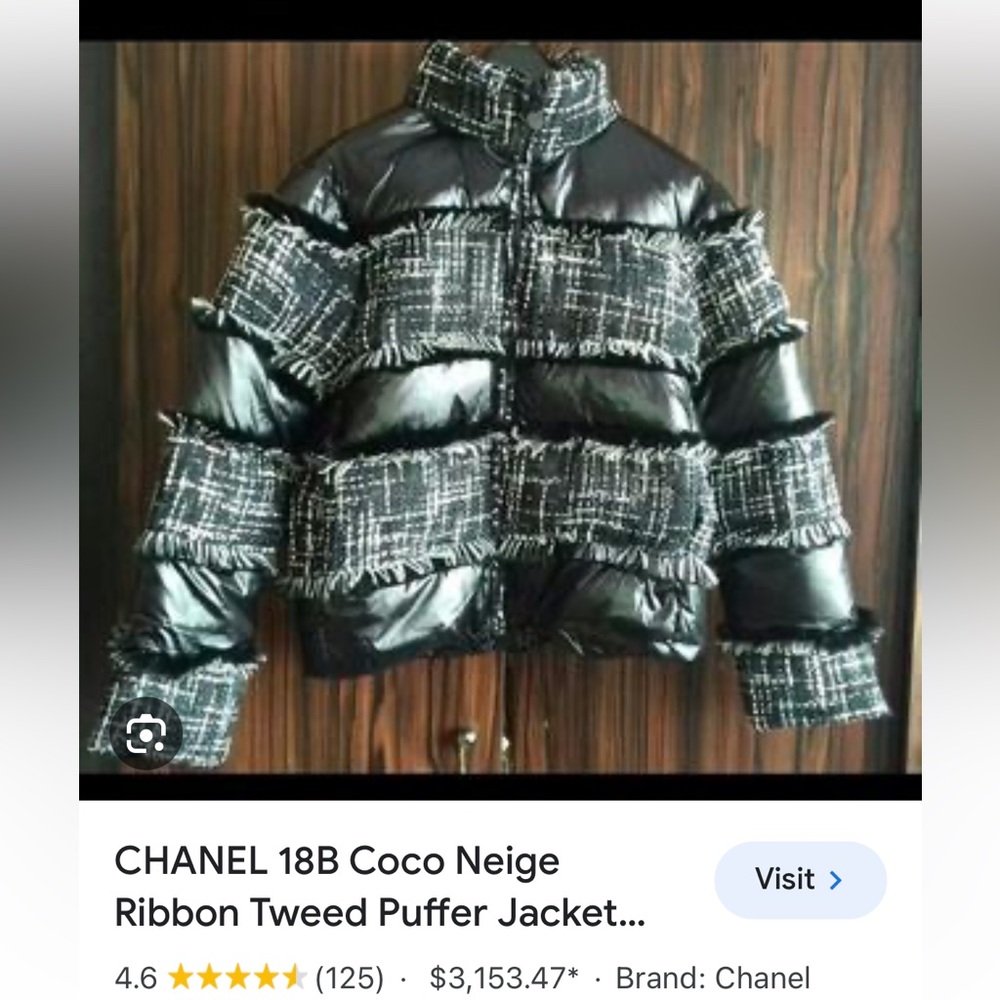 Chanel 18 b Coco neige ribbon tweed puffer jacket down Italy size 38 medium - Picture 12 of 13
